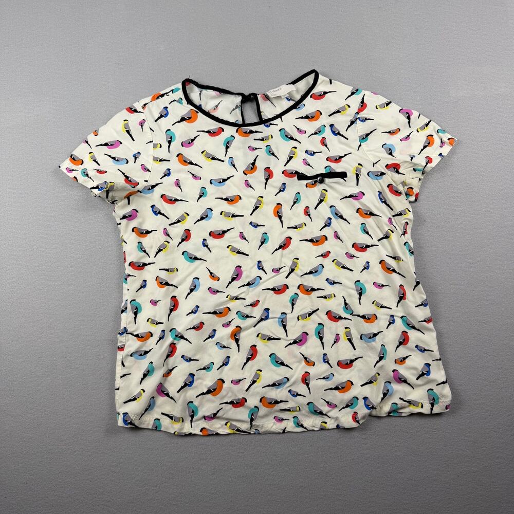 Lil There Bird Print Viscose Blouse Top Size 8 Whimsical